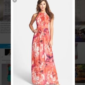 Beautiful Eliza J Chiffon floral Hi neck maxi